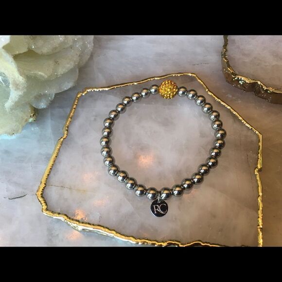 SILVER RUSTIC Cuff with Amber Gold Crystal Bead! - Picture 14 of 17